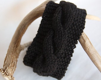 Black Cable Knit Headband, Ear Warmer, Black Women's Accessories