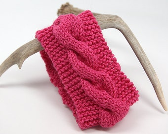 Hot Pink, Magenta Cable Knit Headband, Ear Warmer, Pink Women's Accessories