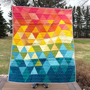 Handmade quilt, 44x53, colorful rainbow fade triangle pattern, quilted throw lap blanket, crib quilt, maximalist decor