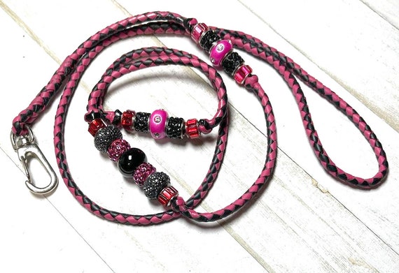 Kangaroo Leather Hot Pink Black Dog Show Lead