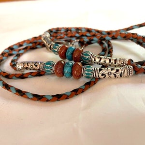 Kangaroo Leather South West, Black/Saddle Tan & Turquoise/Silver Beads