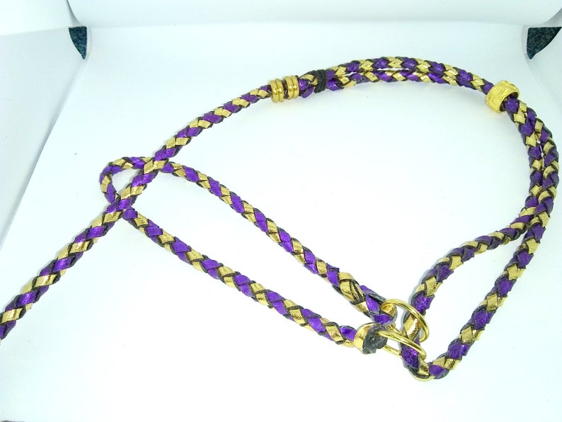 Kangaroo Leather Martingale Metallic Purple /& Gold 4 ft Show Lead