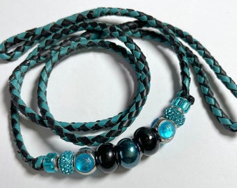Kangaroo Leather Black & Turquoise Dog Show Lead