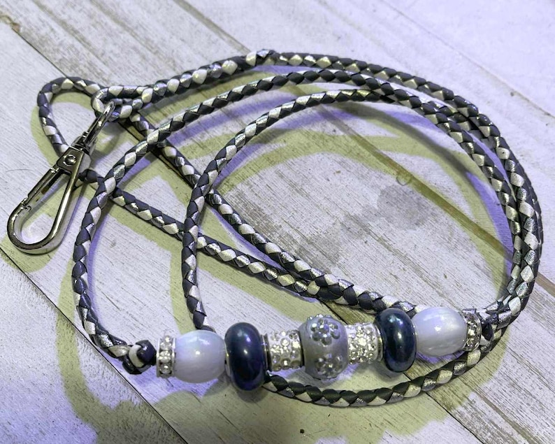 Kangaroo Leather Dog Show Lead Gray, Silver, White Snow, image 1