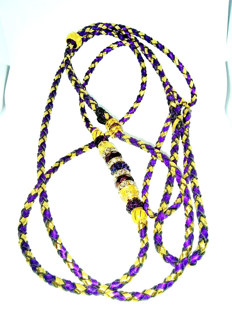 Kangaroo Leather Martingale Metallic Purple /& Gold 4 ft Show Lead