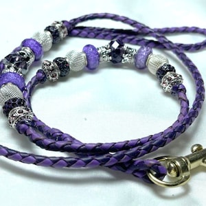 Kangaroo Leather Moroccan Purple & Dark Purple Dog Show Lead