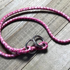 Kangaroo Braided Dog Slip Collar, Custom Colors, Hot Pink, Pink, Barbie Pink, Magenta