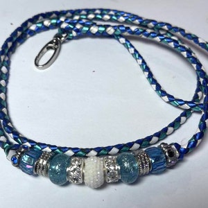 Kangaroo leather  Dog Show Lead, 3 Custom colors, Cobalt Blue, White Pearl, Aqua Foil