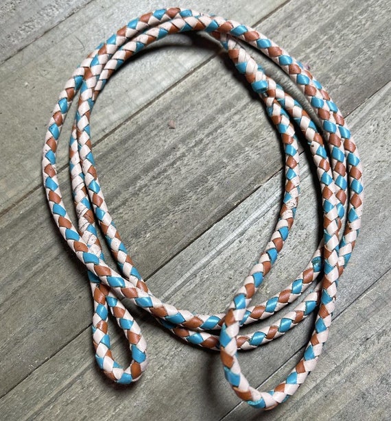 Cuir de kangourou, sans perles, brun clair, turquoise et blanc