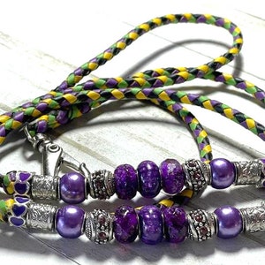 Kangaroo Leather Mardi Gras, Morocaan Purple, Dafodil, Lime Green & Black  Dog Show Lead