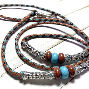 Kangaroo Leather South West theme color Black/Saddle Tan & Turquoise/Silver Beads