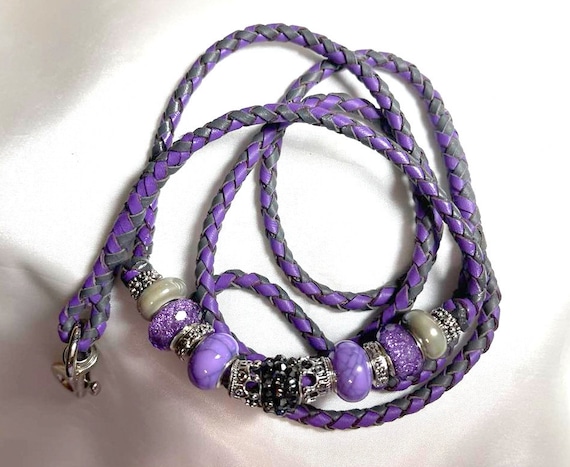 Kangaroo Leather Gray Moroccan Purple Dog Show Lead