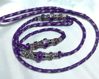 Kangaroo Leather 3 strands Moroccan Purple and 1 strand of Lavender, Dog Show Lead