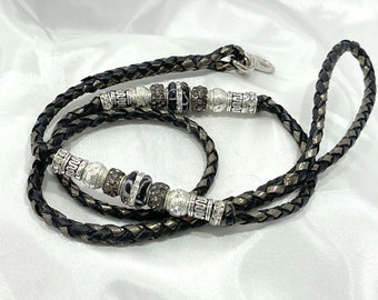 Kangaroo Leather   Dog Show Lead Sterling Silver & Black