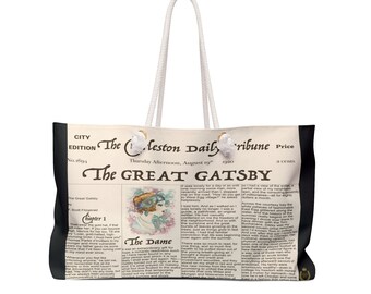 The Great Gatsby Newspaper Tote Bag, Classic Book, Book Lover, market bag, Library, reusable, travel carry on, Valentines Day gift for her
