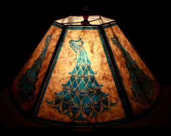 Custom 1930s Style Modern Art Nouveau Peacock Mica Shade
