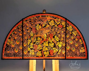 Custom Early 1900's Style Art Nouveau Peacock Quarter Moon Mica Shade