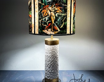 Solid Marble and Brass Lamp Base, And Silver Mica Shade W/ The Daughters Of Achelous Design