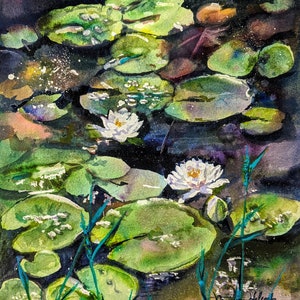 Lily Pond watercolor painting 14x11 inch original artwork water lilies