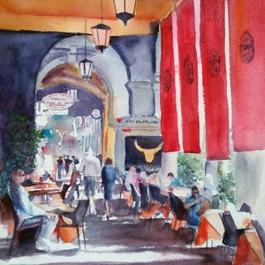 Original artwork watercolor Cagliari Cafe , Torino, Italy Sardinia measuring 14&quot;x11&quot;