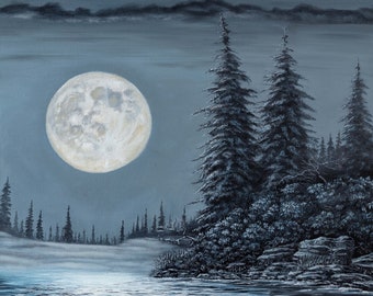 Moon Glow - Full Moon Oil Painting Print