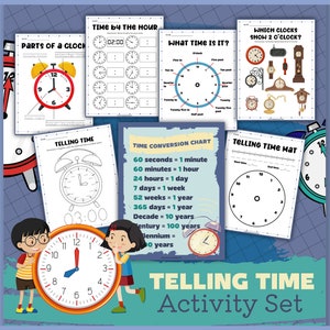 Telling Time and Parts of a Clock Printable Worksheets for Kids - Educational Activities & Worksheets for Preschool, Kindergarten, 1st Grade