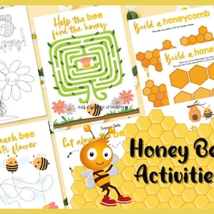 Werkbladen voor activiteit honingbij: leren printables voor kinderen (digitale pdf-download)