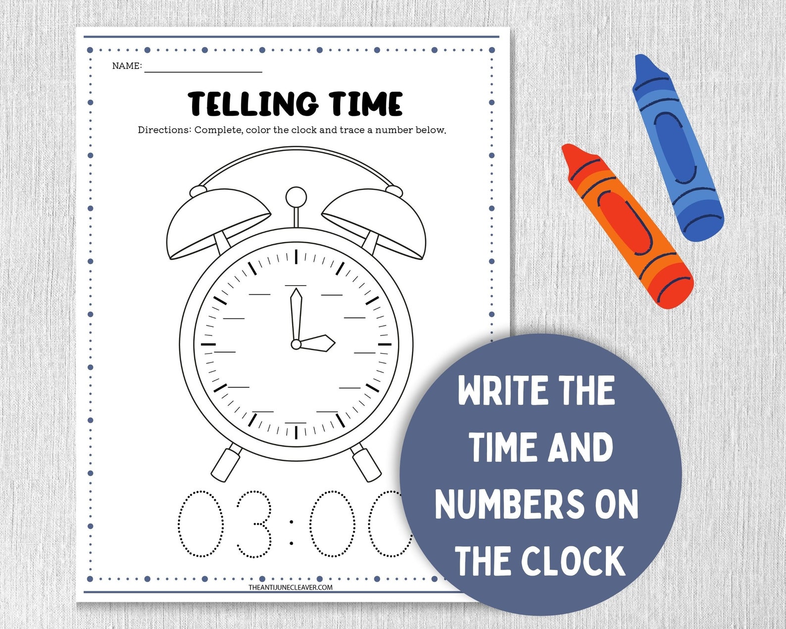 Telling Time and Parts of a Clock Printable Worksheets for Kids