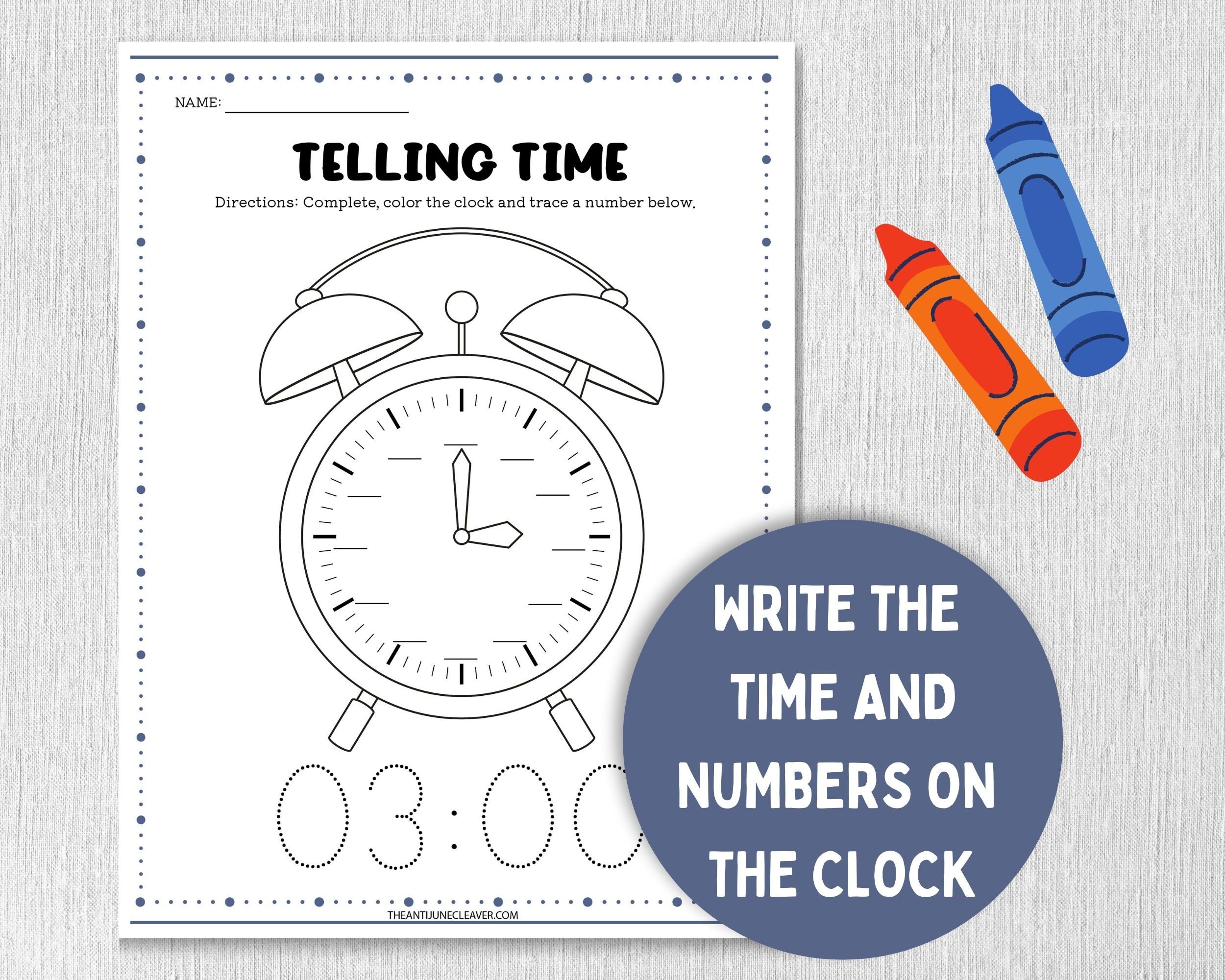 Telling Time and Parts of a Clock Printable Worksheets for | Etsy