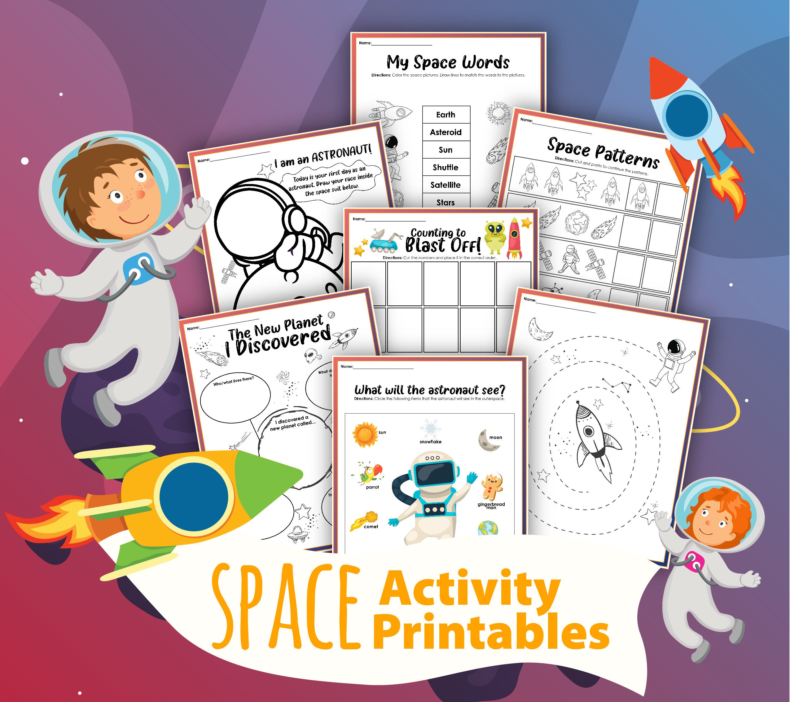 Outer Space Printable Worksheets for Kids Educational | Etsy