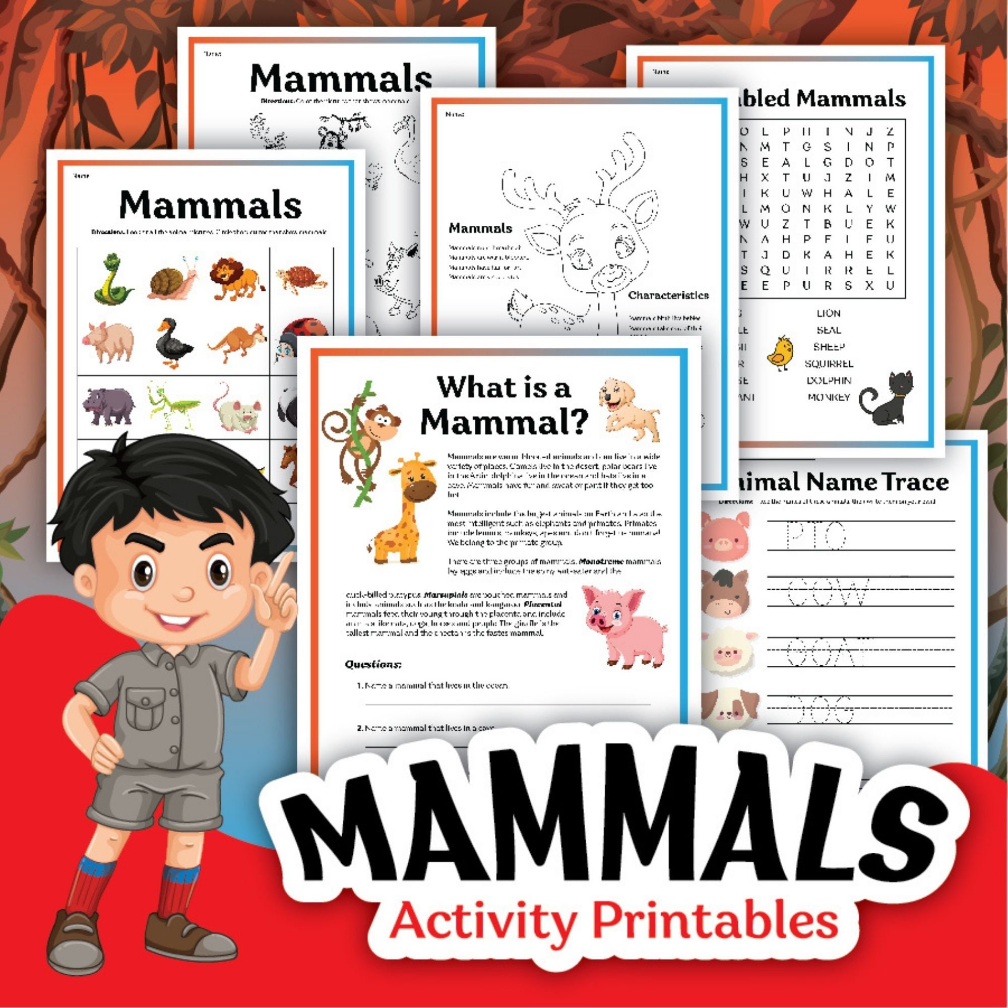 Mammals Animals Printable Activity Worksheets for Kids | Etsy