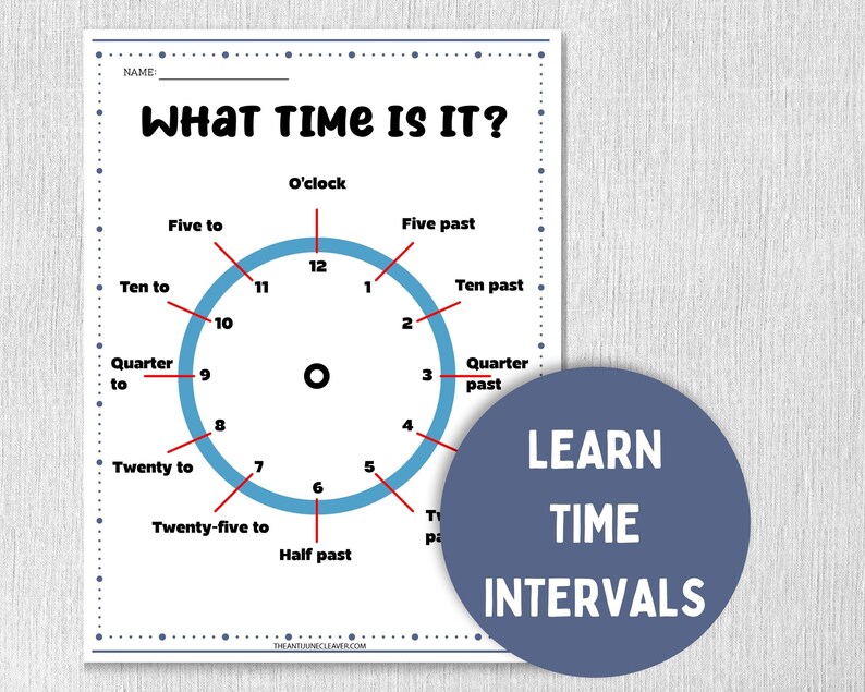 Telling Time and Parts of a Clock Printable Worksheets for Kids