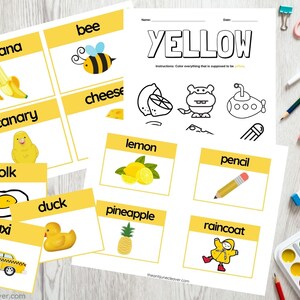 Cartes éclair « Apprendre les couleurs » (JAUNE) pour le préscolaire et la maternelle