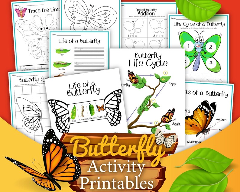 butterfly printable worksheets for kids educational etsy