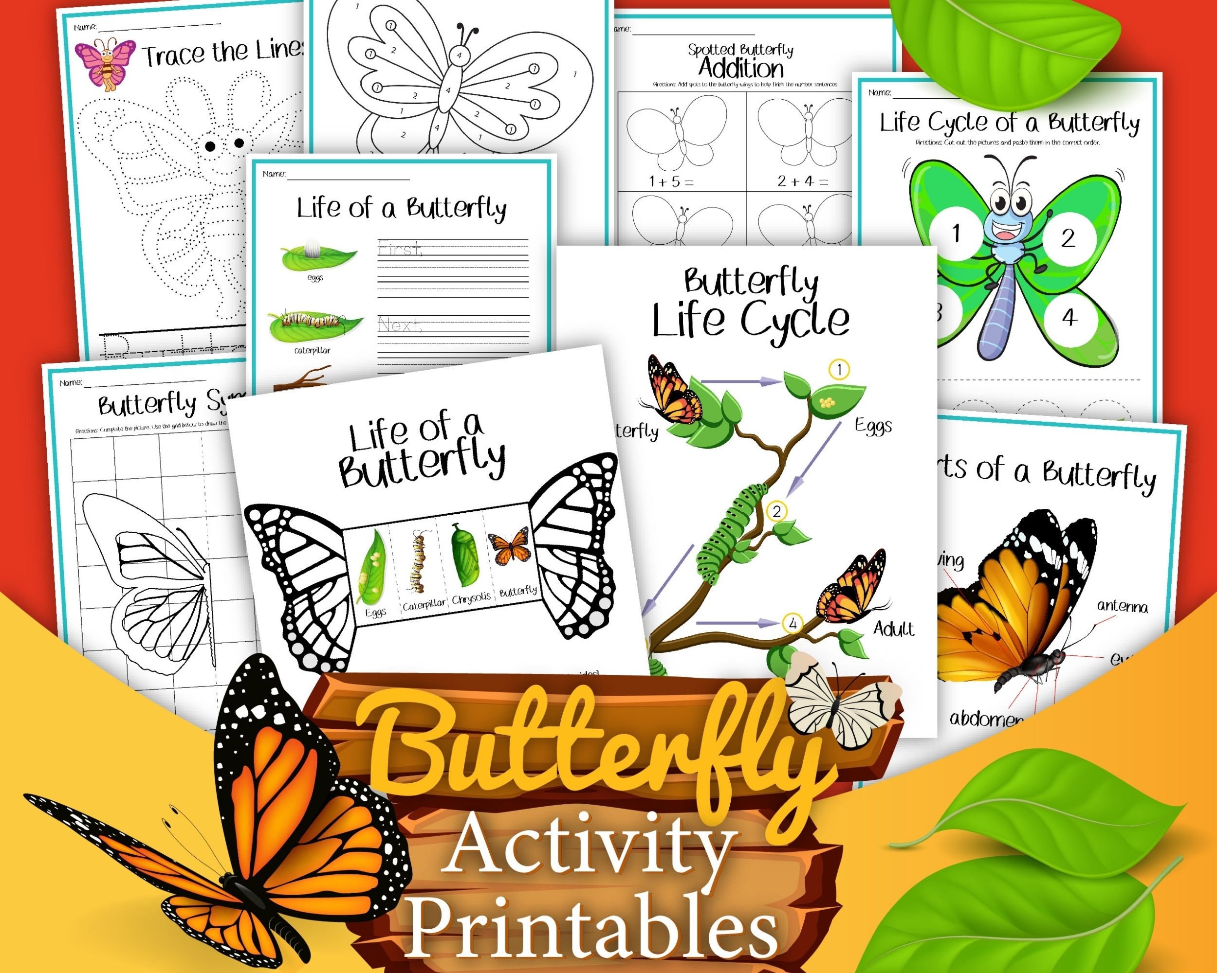 butterfly printable worksheets for kids educational etsy