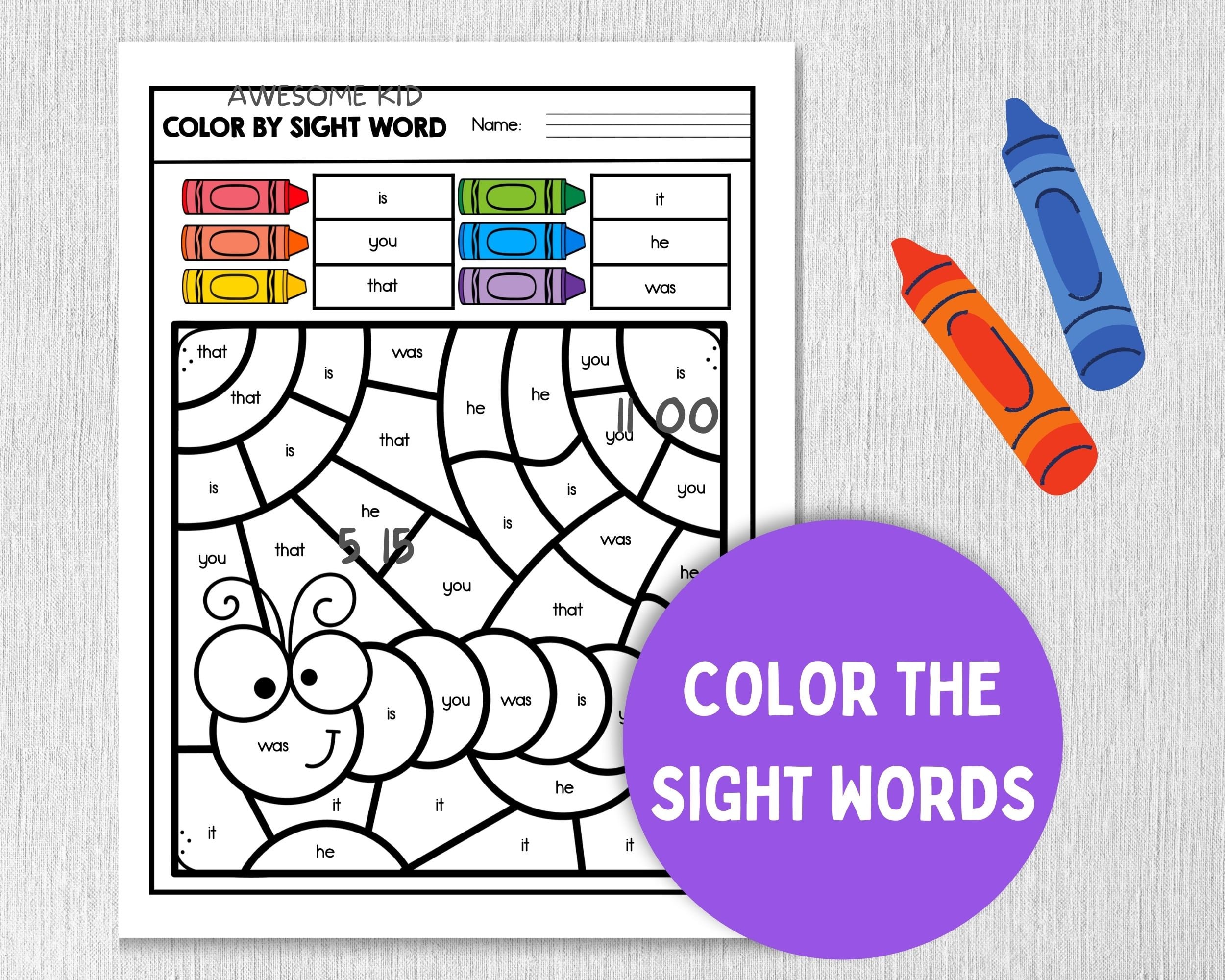 Kindergarten Sight Words Printable Worksheets for Kids | Etsy