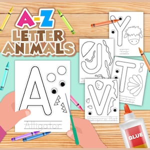 Hojas de trabajo y manualidades con el alfabeto de animales de la A a la Z: recorte y haga letras de animales: preescolar, jardín de infantes y primer grado