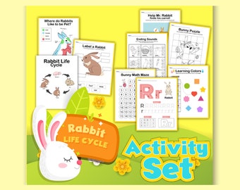 Rabbit Activity Worksheets - Easter Bunny - Printables for Kids - Educational Activities - Kindergarten, Preschool, 1st Grade