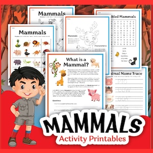 Mammals Animals Printable Activity Worksheets for Kids - Educational Activities, Kindergarten, Preschool, 1st Grade