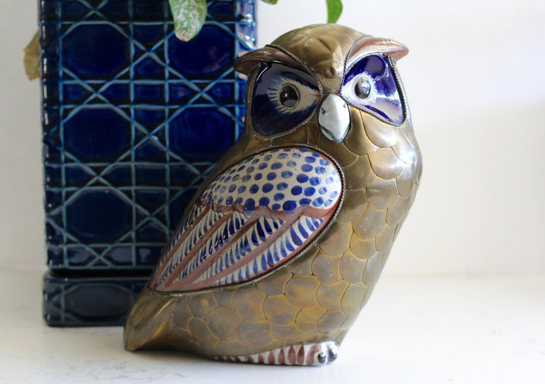 Brass and Ceramic Large Owl - Etsy