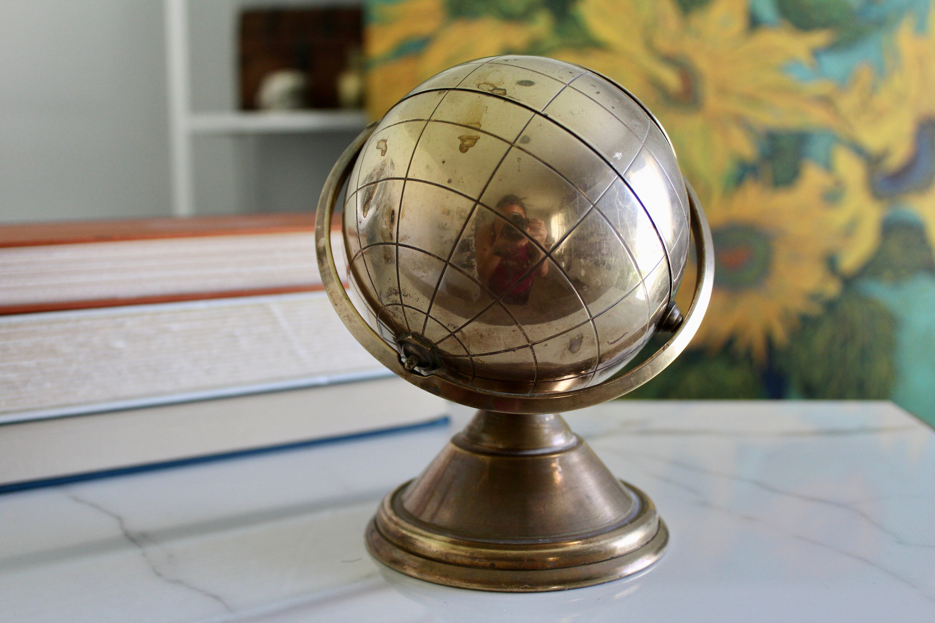 vintage brass globe cigarette holder Mid-century c.1960 Mid Century Globe Pop up