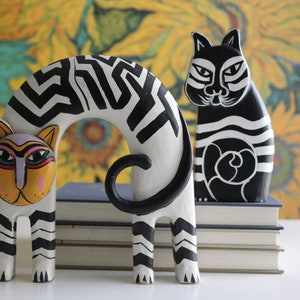 Wood Cats Folk Art Decor, Cat lover, tribal, colorful, retro, arched, pair of cats, quirky decor