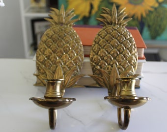 Pair of Brass Pineapple Wall Sconces