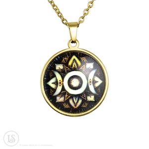 Vintage Dreams Triple Goddess, Triple Moon Pendant, Gold Tone, Glass and Stainless steel