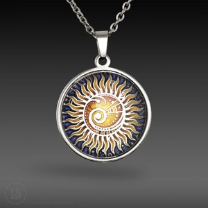 Solar Flare Sun Pendant, Silver or Gold Tone, Glass and Stainless steel