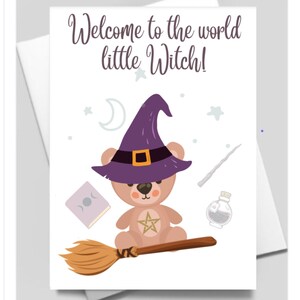 ¡Bienvenida al mundo pequeña bruja!, Descargar, Tarjeta Imprimible, Tarjeta en Blanco,