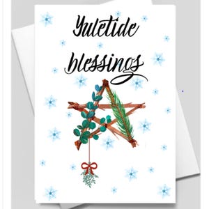 Tarjeta de felicitación navideña, tarjeta imprimible, tarjeta en blanco, descargable, pagana, pagana, wiccan, solsticio de invierno
