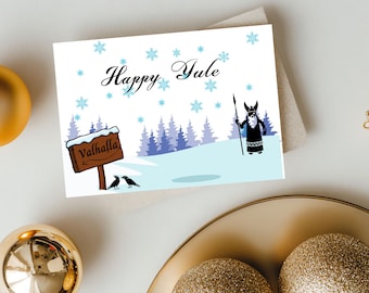 Happy Yule Card: Odin to Valhalla, Pagan Winter Solstice (PDF Printable)