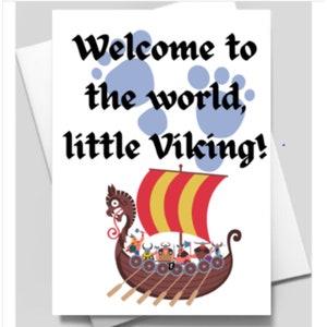 ¡Bienvenido al mundo, pequeño vikingo! Tarjeta imprimible, tarjeta en blanco, pagano, vikingo