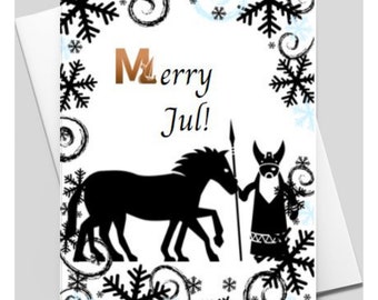 Merry Jul Card, Card Printable, Blank Card, Downloadable, Pagan, Heathen, Odin, Sleipnir, Winter Solstice